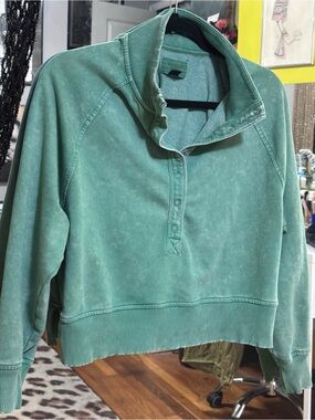 American Eagle Outfitters Washed Mint Green Henley Sweatshirt